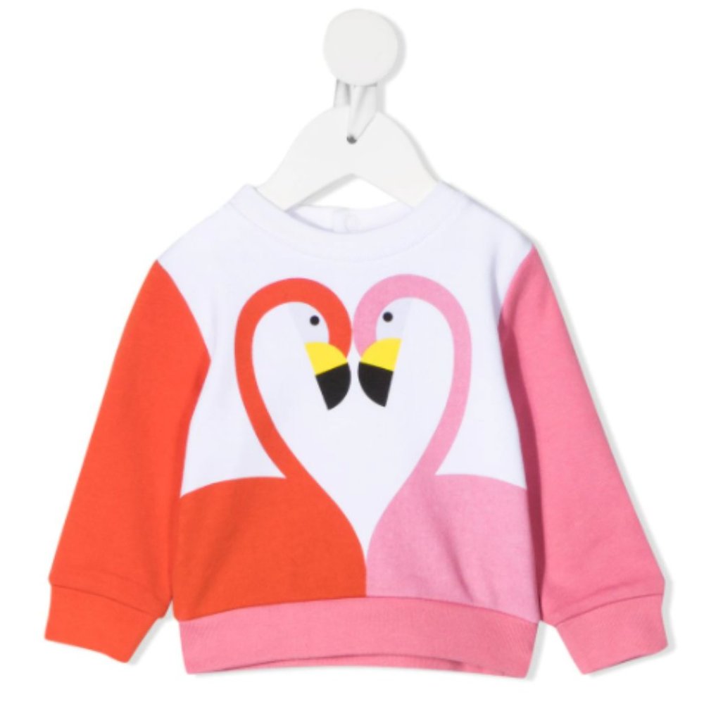 STELLA MCCARTNEY Flamingos Heart Sweatshirt in White and Pink